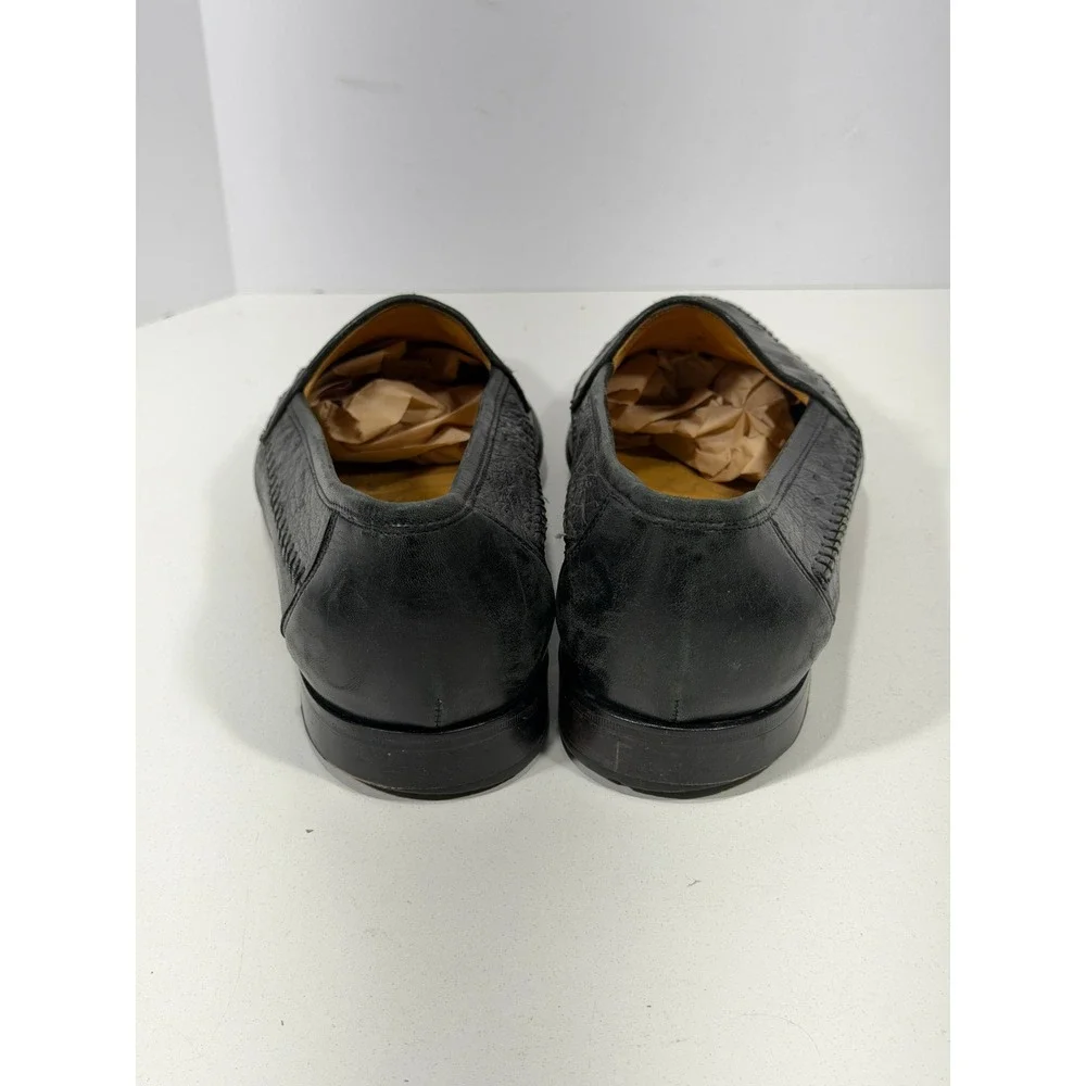 Mario Campatelli MC Italy Mens Ostrich Leather Loafers Black‎ Shoes 10.5 vintage